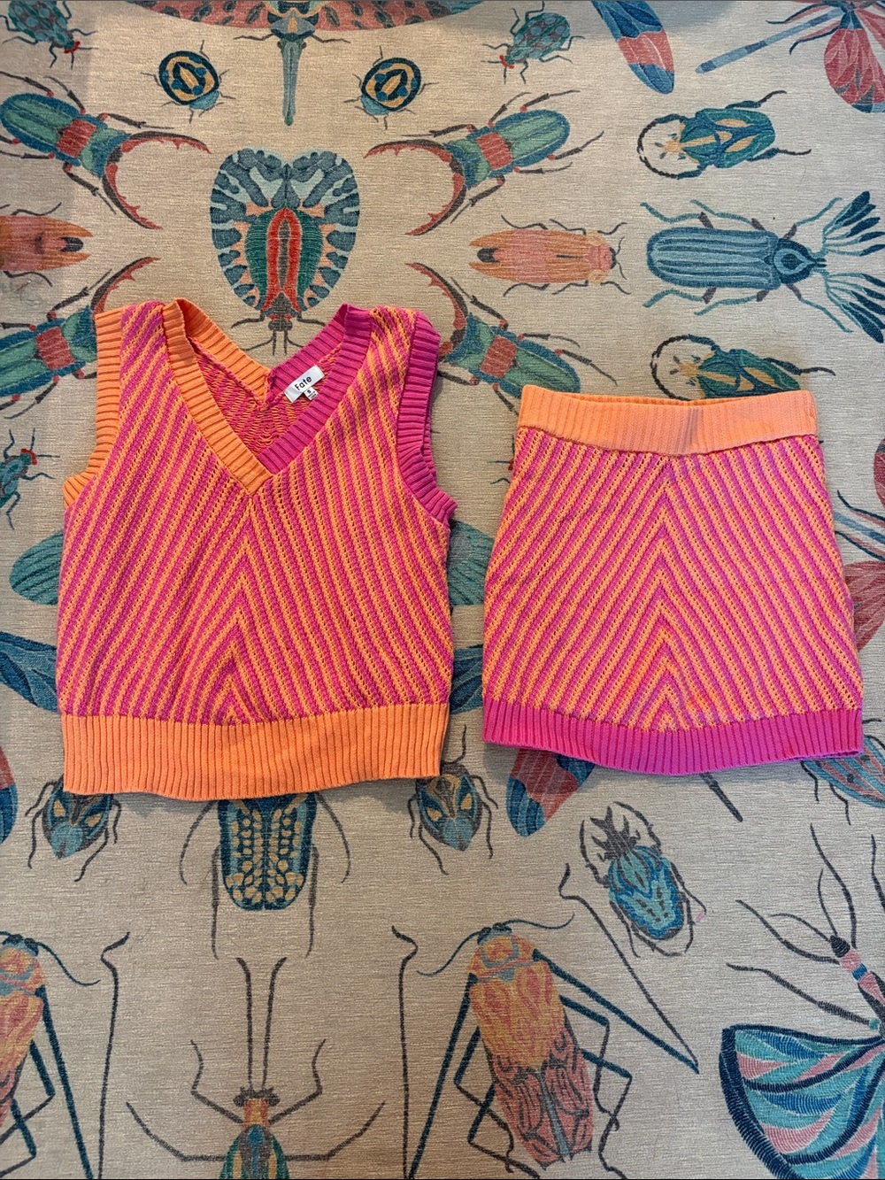 Fate Pink & Orange Knit Vest + Skirt Set
